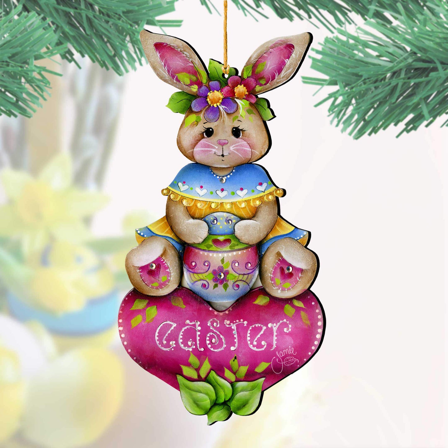 Easter Bunny Wooden Ornaments - Handcrafted Easter Decor - Bunny Art by Jamie Mills-Price - 8652826