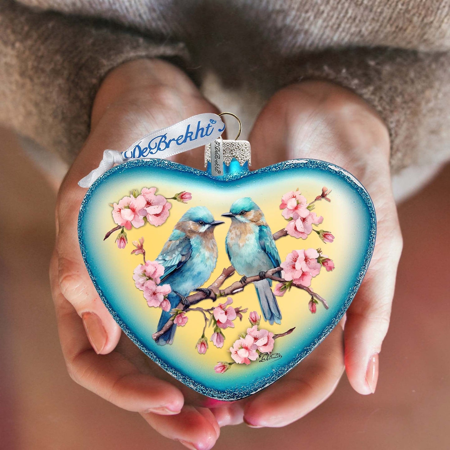 Blooming Love Heart Glass Ornament by G. Debrekht Christmas Decor - 753-014