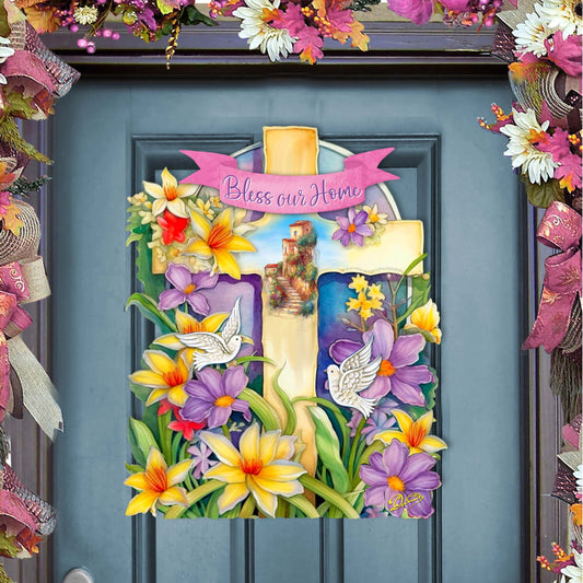 Bless Our Home Cross Holiday Door Décor by G. Debrekht - Easter Spring Décor - 8688161H