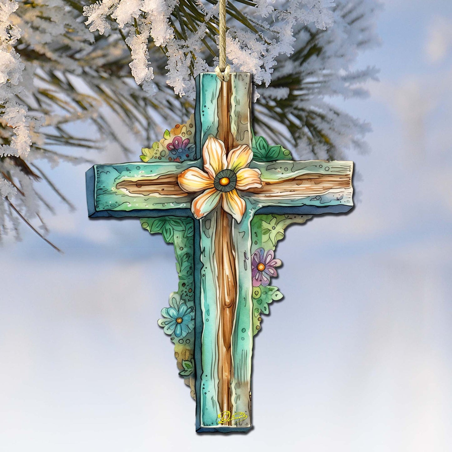 Teal Easter Cross Wooden Ornaments by G. DeBrekht Easter Spring Décor - 8688164