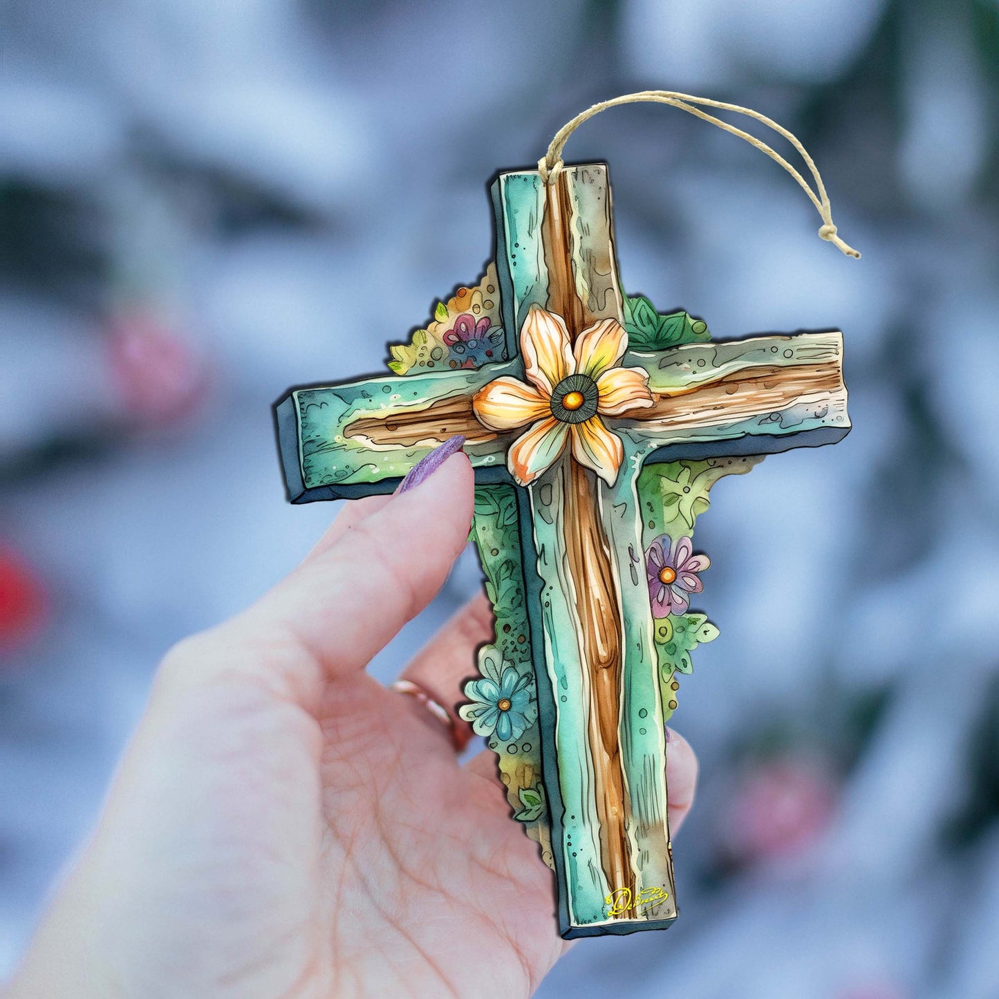 Teal Easter Cross Wooden Ornaments by G. DeBrekht Easter Spring Décor - 8688164