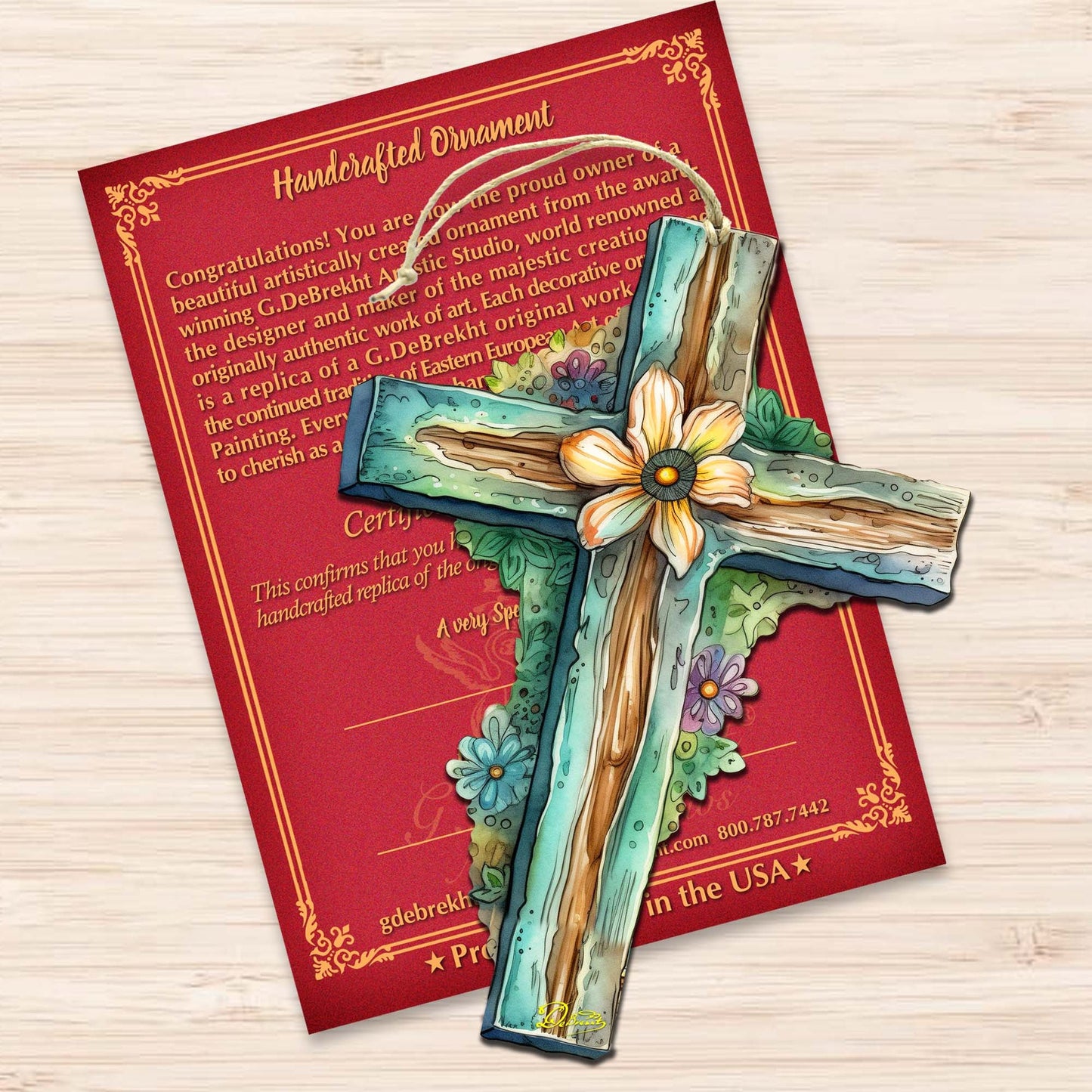 Teal Easter Cross Wooden Ornaments by G. DeBrekht Easter Spring Décor - 8688164