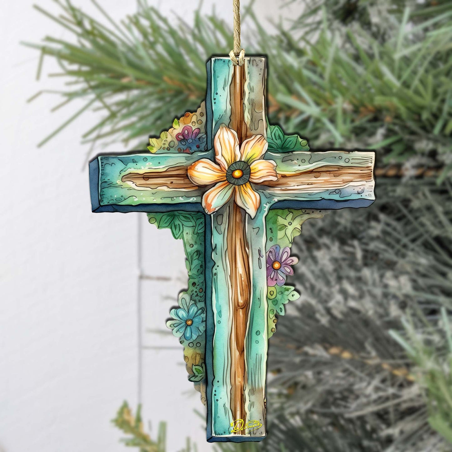 Teal Easter Cross Wooden Ornaments by G. DeBrekht Easter Spring Décor - 8688164