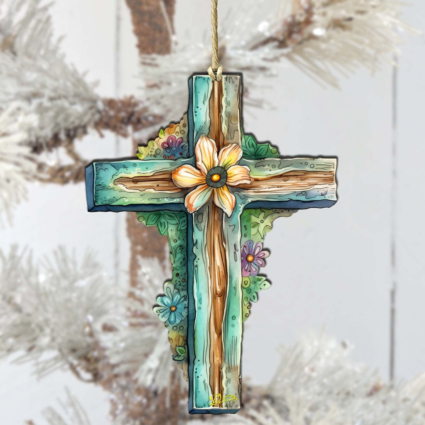 Teal Easter Cross Wooden Ornaments by G. DeBrekht Easter Spring Décor - 8688164