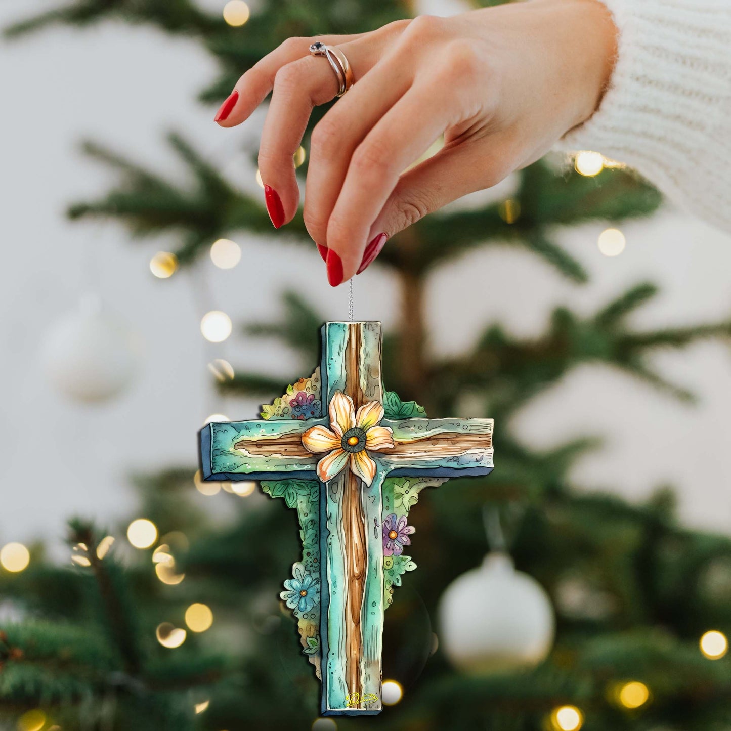 Teal Easter Cross Wooden Ornaments by G. DeBrekht Easter Spring Décor - 8688164