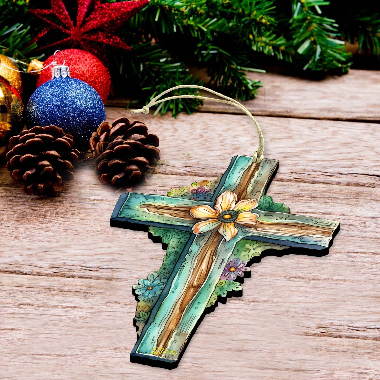 Teal Easter Cross Wooden Ornaments by G. DeBrekht Easter Spring Décor - 8688164