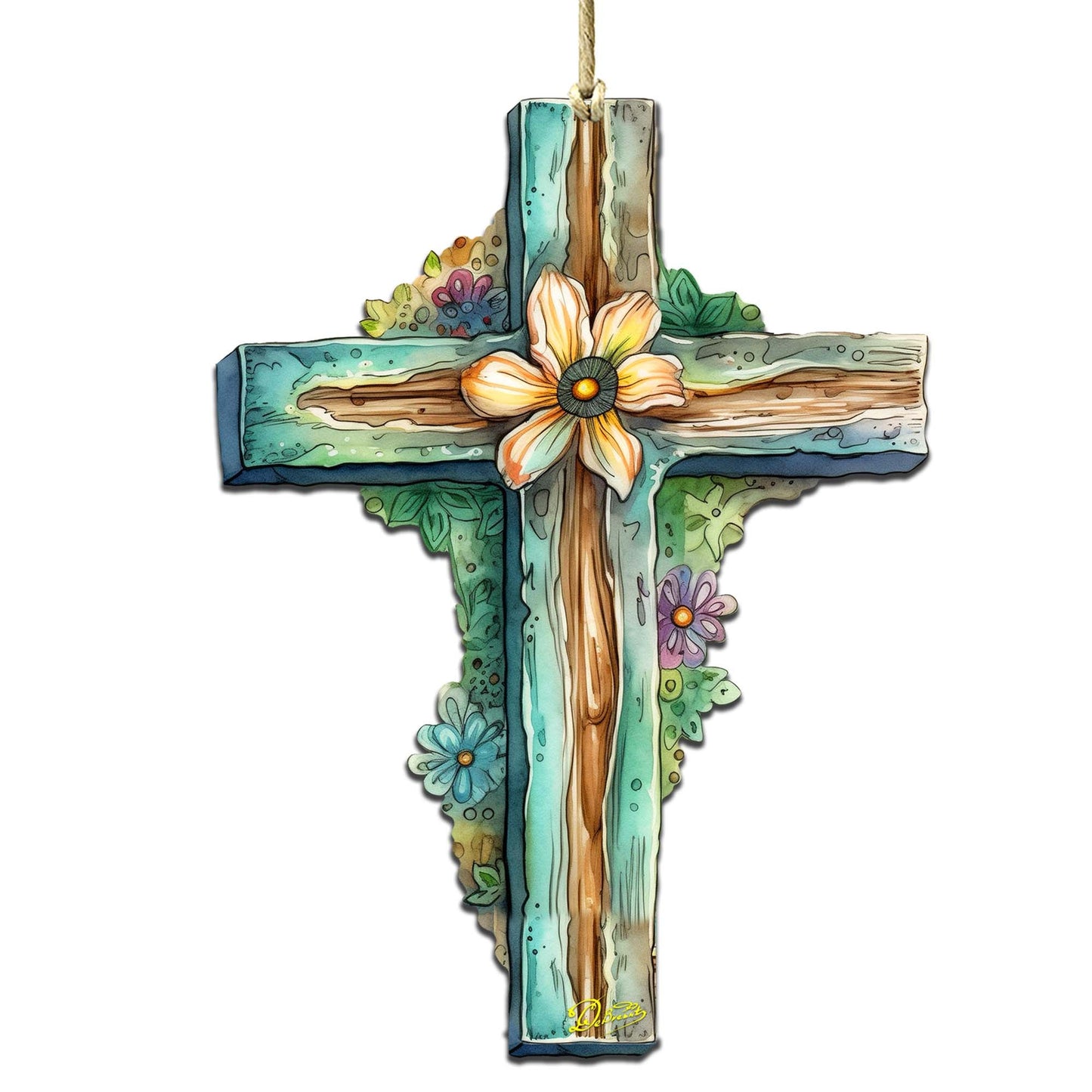 Teal Easter Cross Wooden Ornaments by G. DeBrekht Easter Spring Décor - 8688164