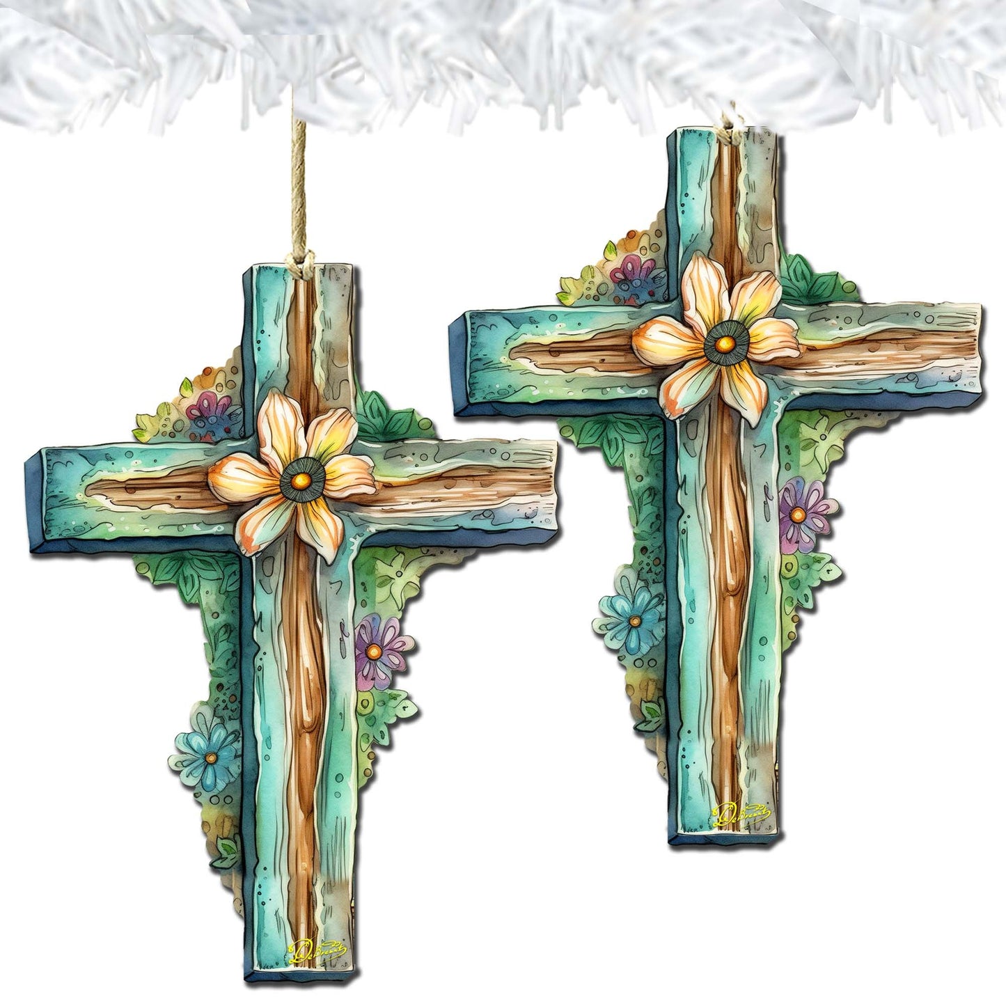 Teal Easter Cross Wooden Ornaments by G. DeBrekht Easter Spring Décor - 8688164