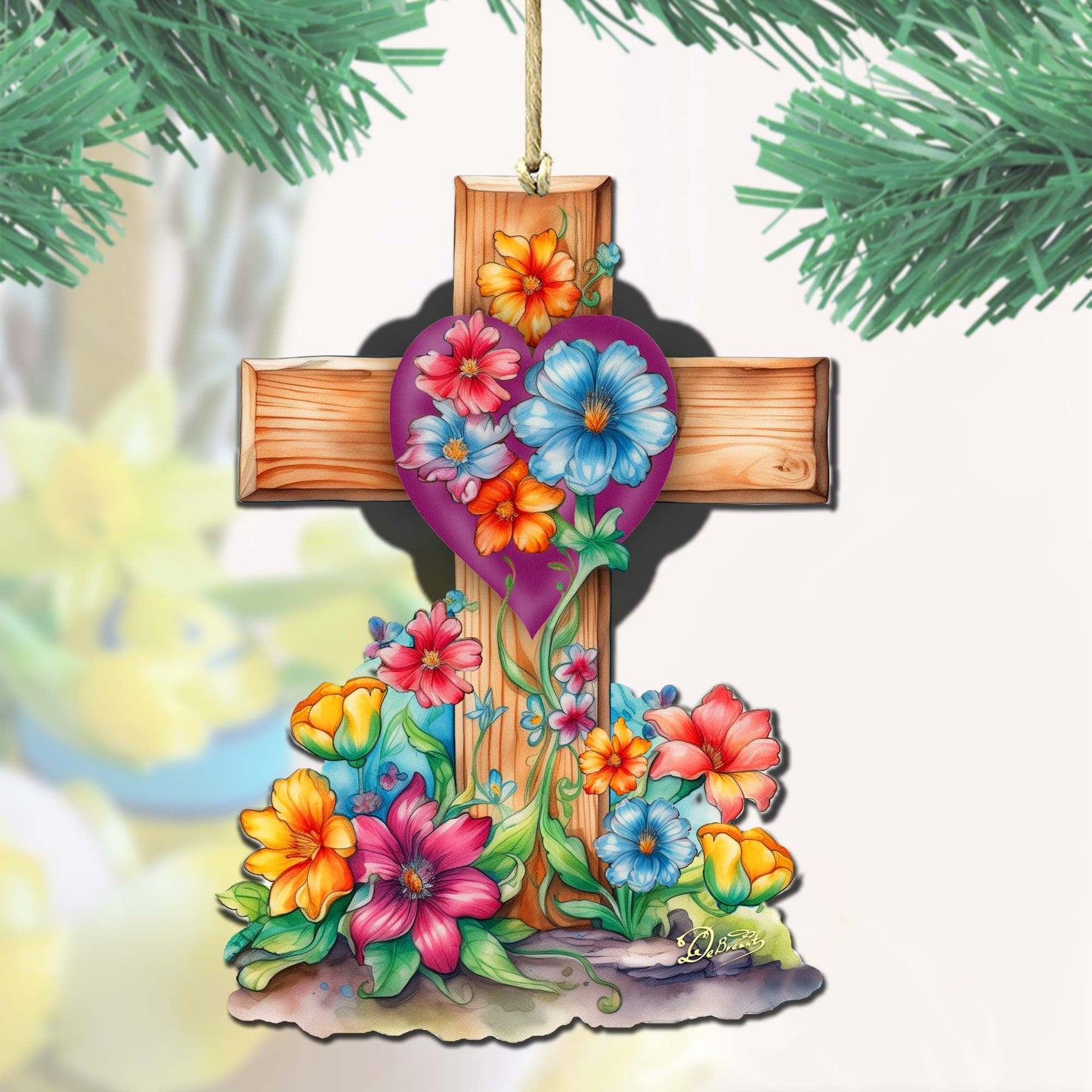 Easter Floral Cross Wooden Ornaments by G. DeBrekht Easter Spring Décor - 8688166