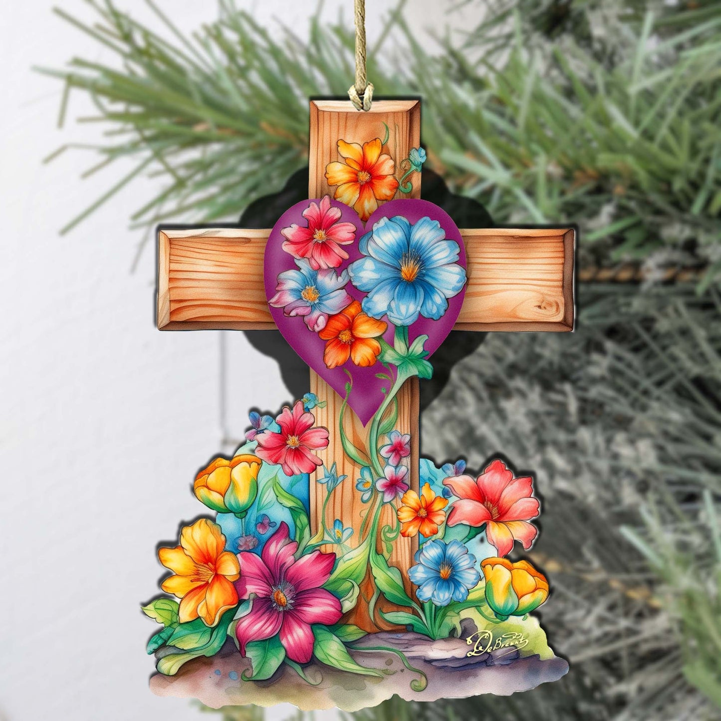 Easter Floral Cross Wooden Ornaments by G. DeBrekht Easter Spring Décor - 8688166