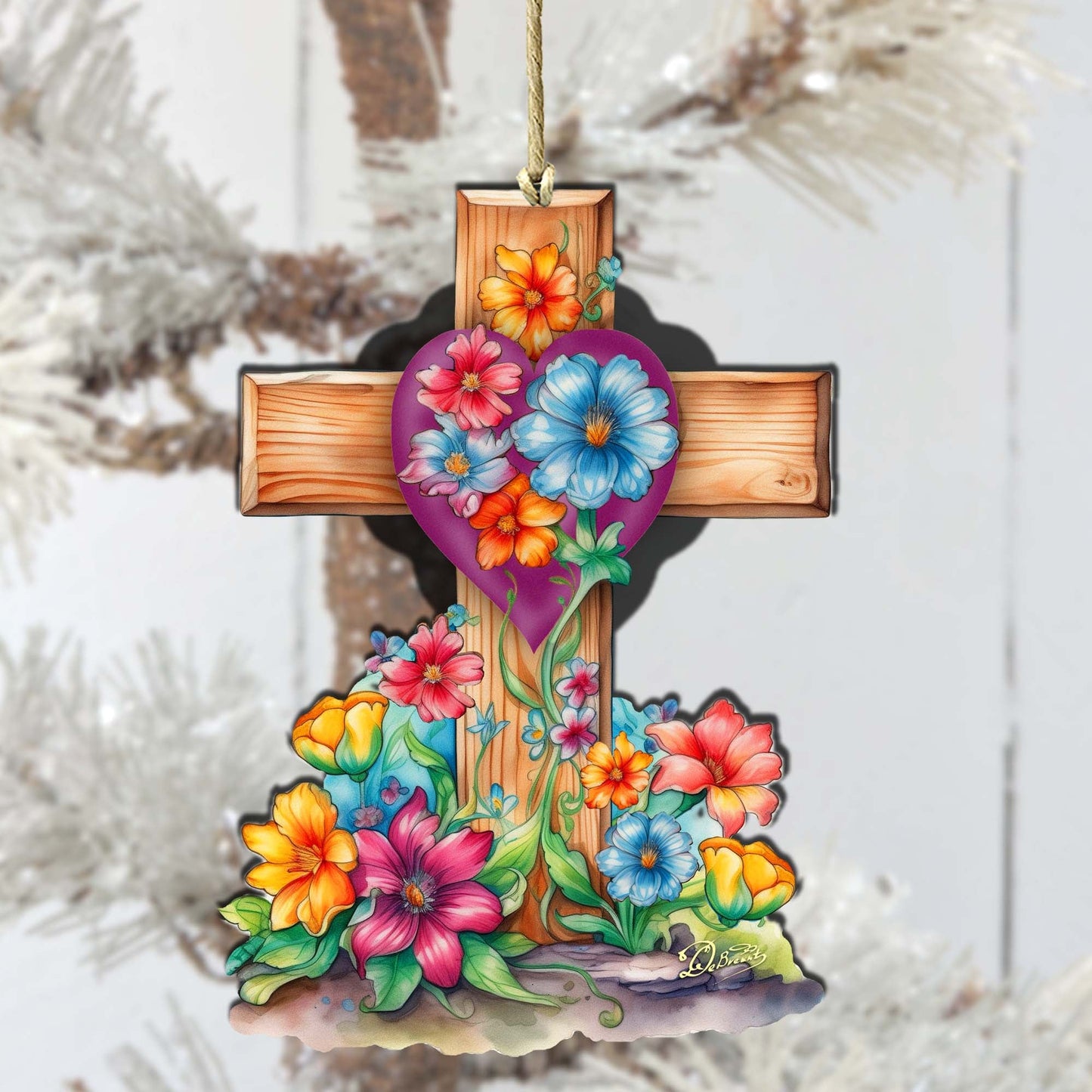 Easter Floral Cross Wooden Ornaments by G. DeBrekht Easter Spring Décor - 8688166