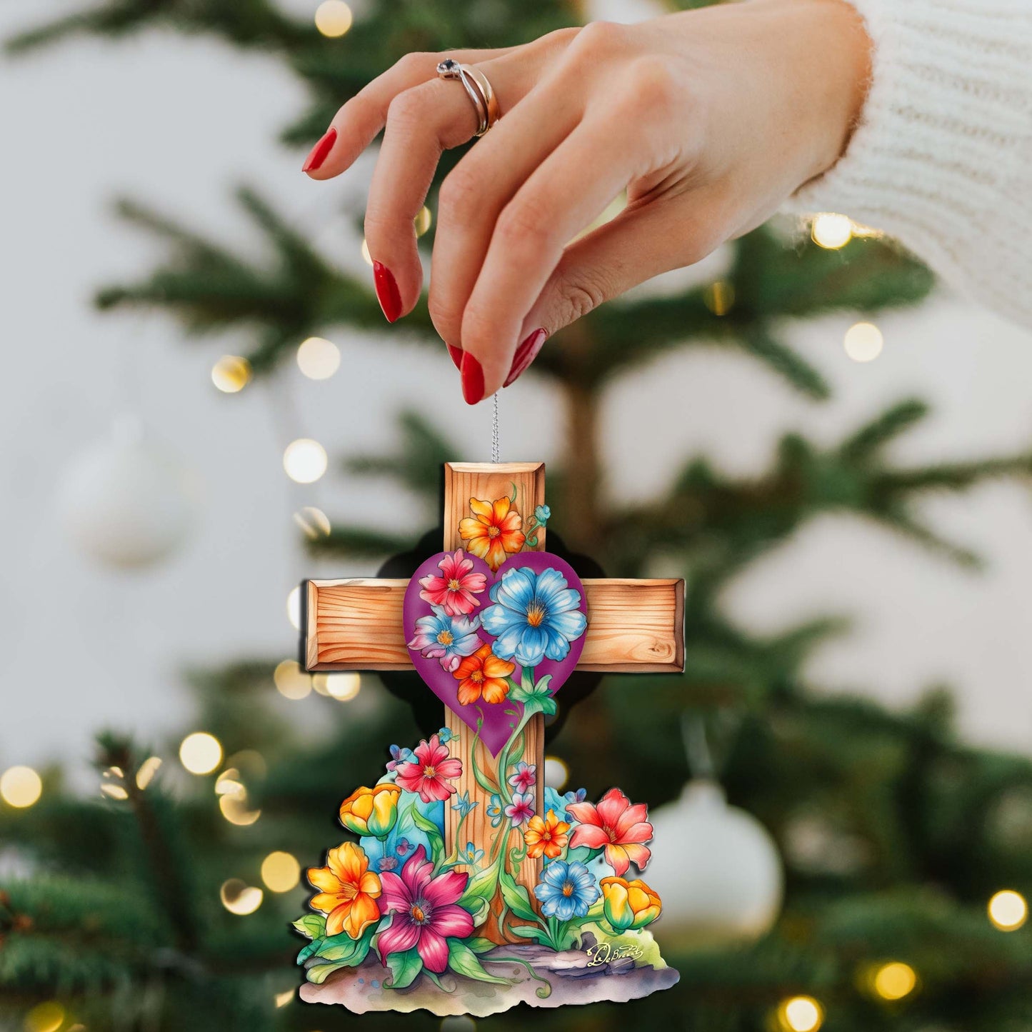 Easter Floral Cross Wooden Ornaments by G. DeBrekht Easter Spring Décor - 8688166