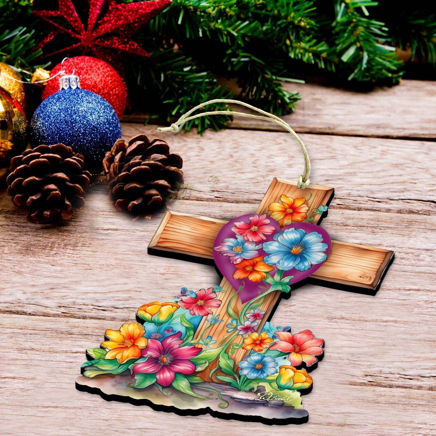 Easter Floral Cross Wooden Ornaments by G. DeBrekht Easter Spring Décor - 8688166