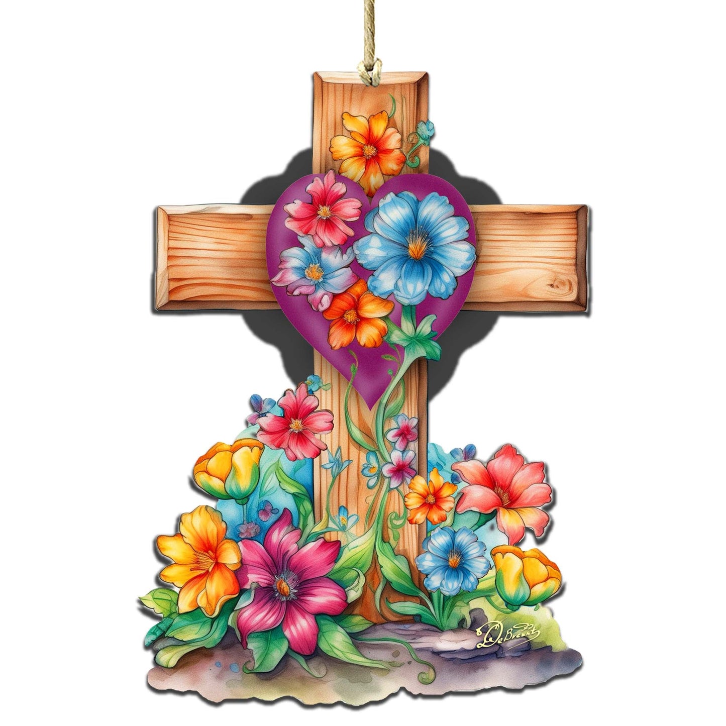 Easter Floral Cross Wooden Ornaments by G. DeBrekht Easter Spring Décor - 8688166