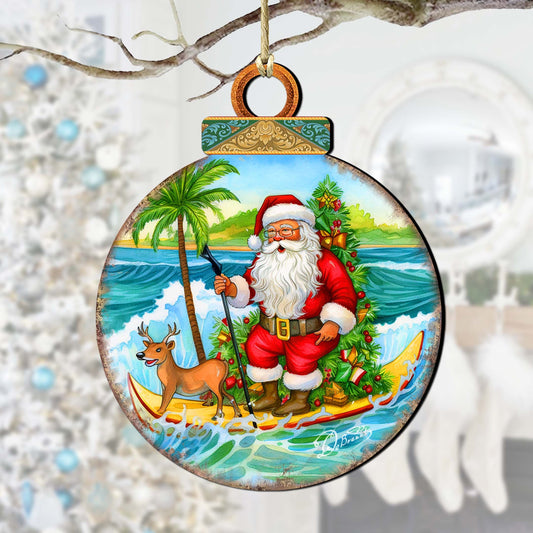 Nautical Christmas Décor - Santa on the Surfboard Wooden Ornaments by G. Debrekht Coastal Holiday Décor - 8688185