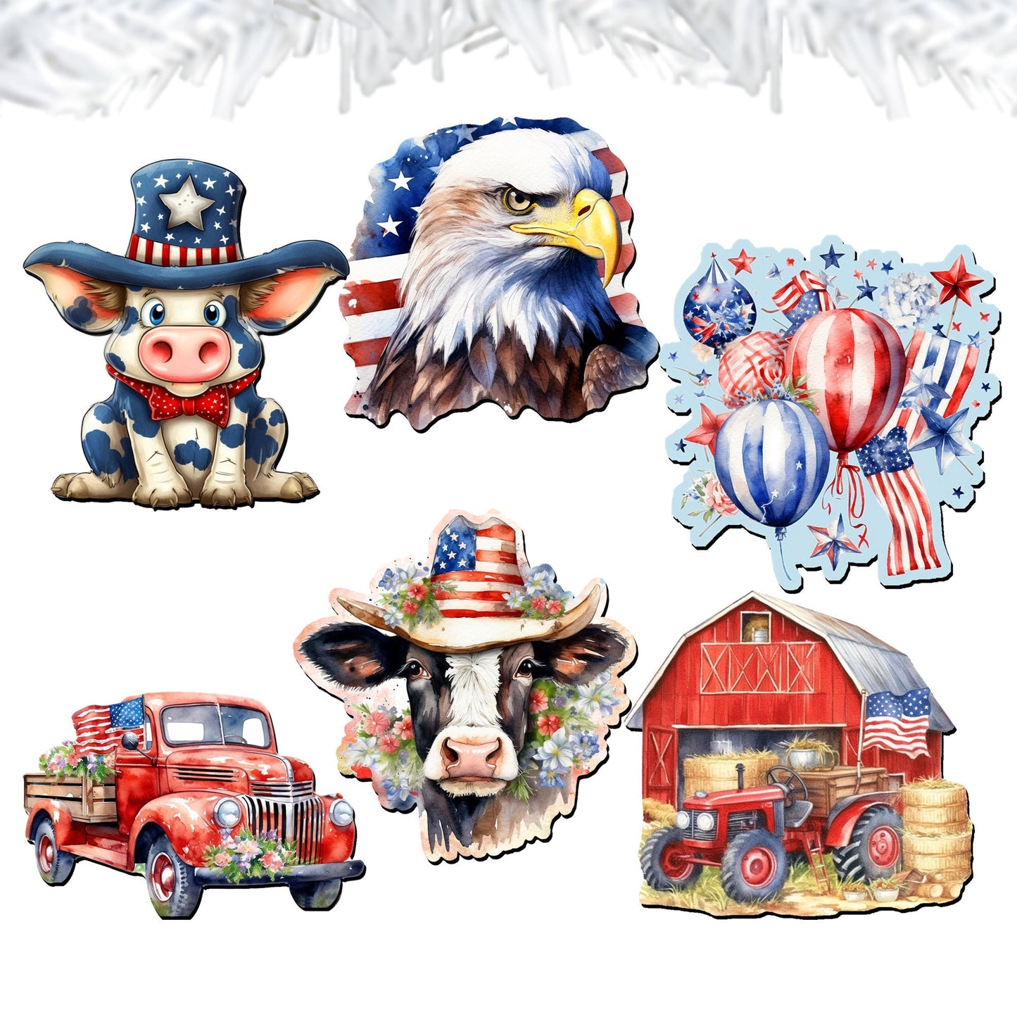 American flag Decorative Wooden Clip-on Ornaments of 6 by G. Debrekht - Patriotic Decor - 8090002C-S6