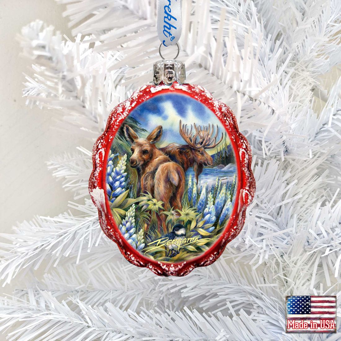 Easily AƒMoosed in Lupine Mercury Glass Ornament by J. Bergsma - Wildlife Holiday Decor - 7783948-JB