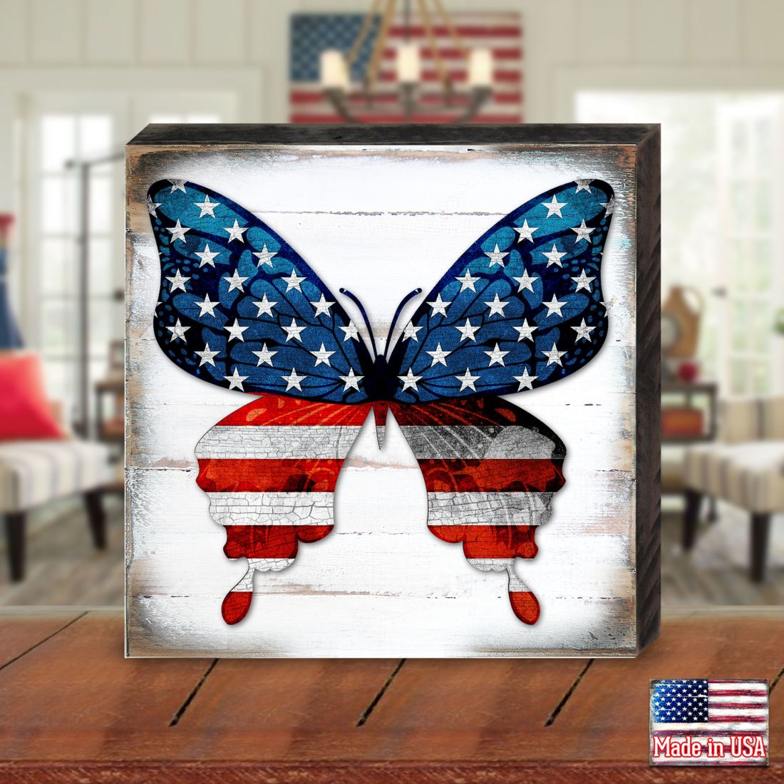 USA Butterfly Patriotic Wall Block - American Patriotic Decor - 8187127B