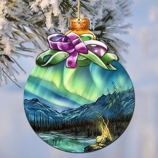 Northern Lights Splendor Wooden Ornaments by G.Debrekht - Wildlife Holiday Décor - 870024