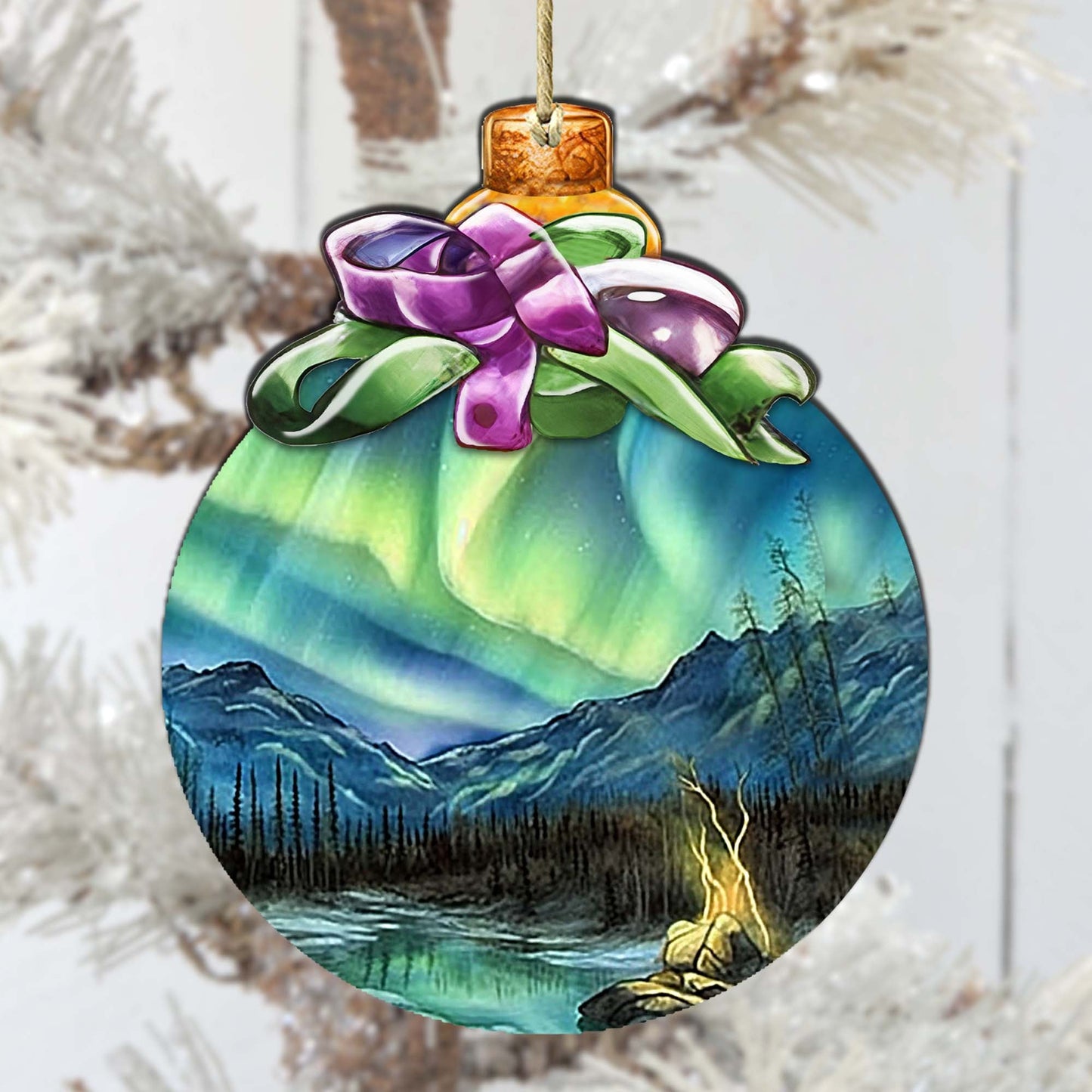 Northern Lights Splendor Wooden Ornaments by G.Debrekht - Wildlife Holiday Décor - 870024
