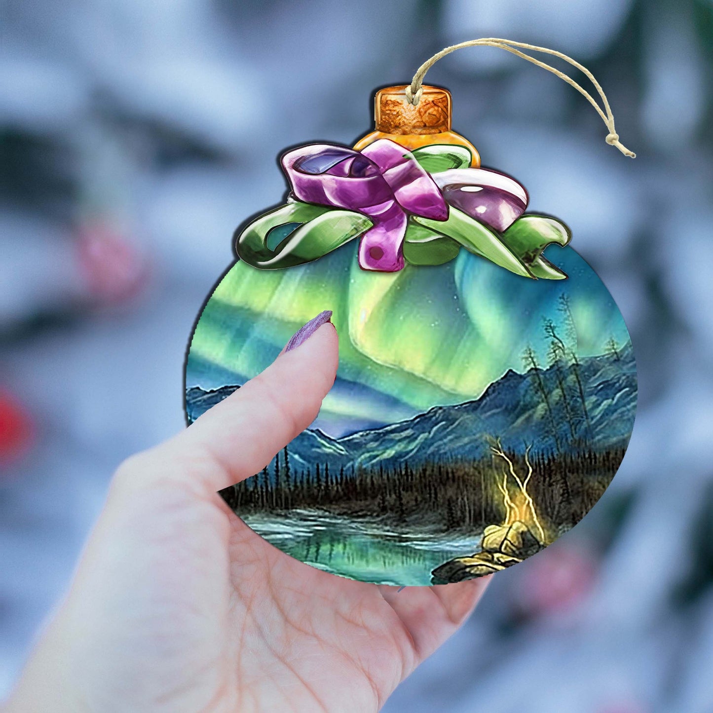 Northern Lights Splendor Wooden Ornaments by G.Debrekht - Wildlife Holiday Décor - 870024
