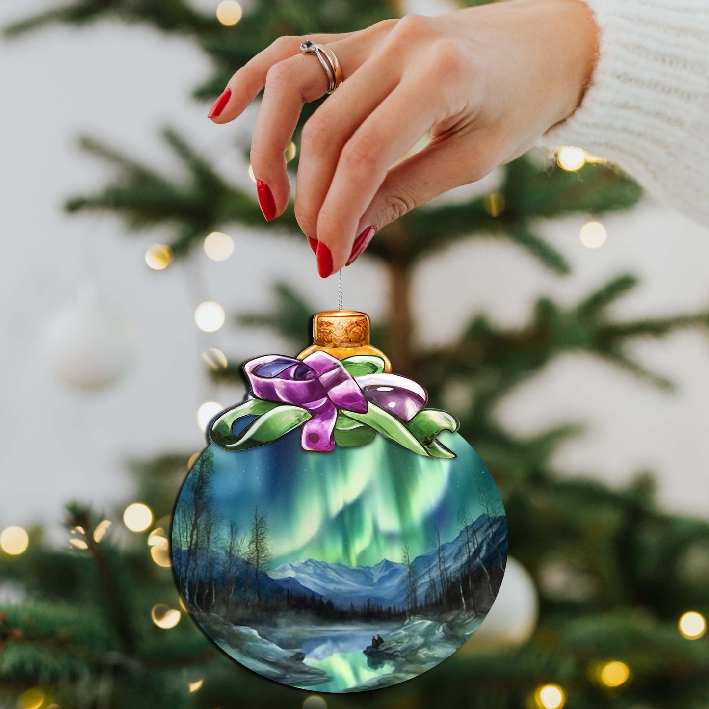 Northern Lights Symphony Wooden Ornaments by G.Debrekht - Wildlife Holiday Décor - 870026