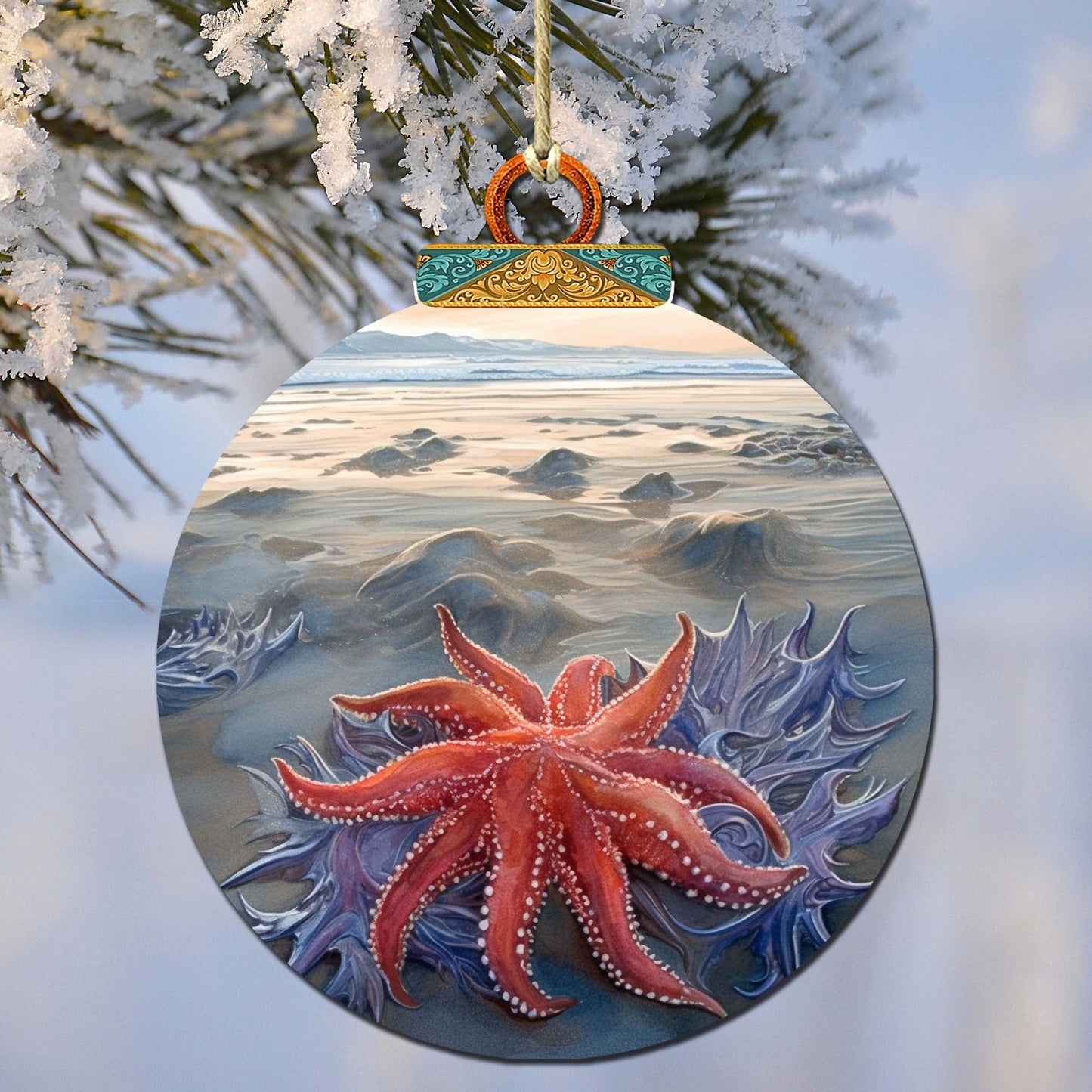 Alaskan Sunflower Sea Star Wooden Ornaments by G.Debrekht - Wildlife Holiday Décor - 870045