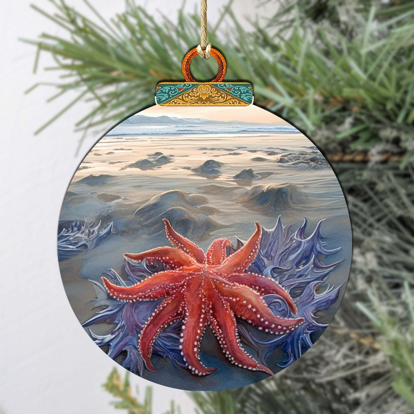 Alaskan Sunflower Sea Star Wooden Ornaments by G.Debrekht - Wildlife Holiday Décor - 870045