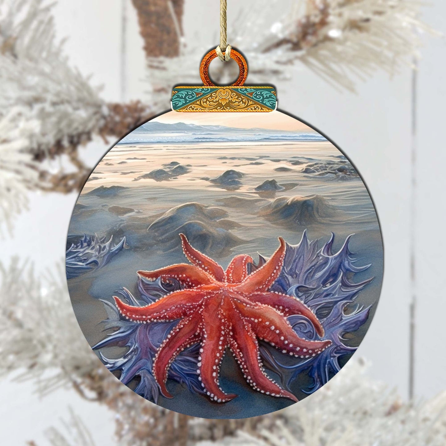 Alaskan Sunflower Sea Star Wooden Ornaments by G.Debrekht - Wildlife Holiday Décor - 870045