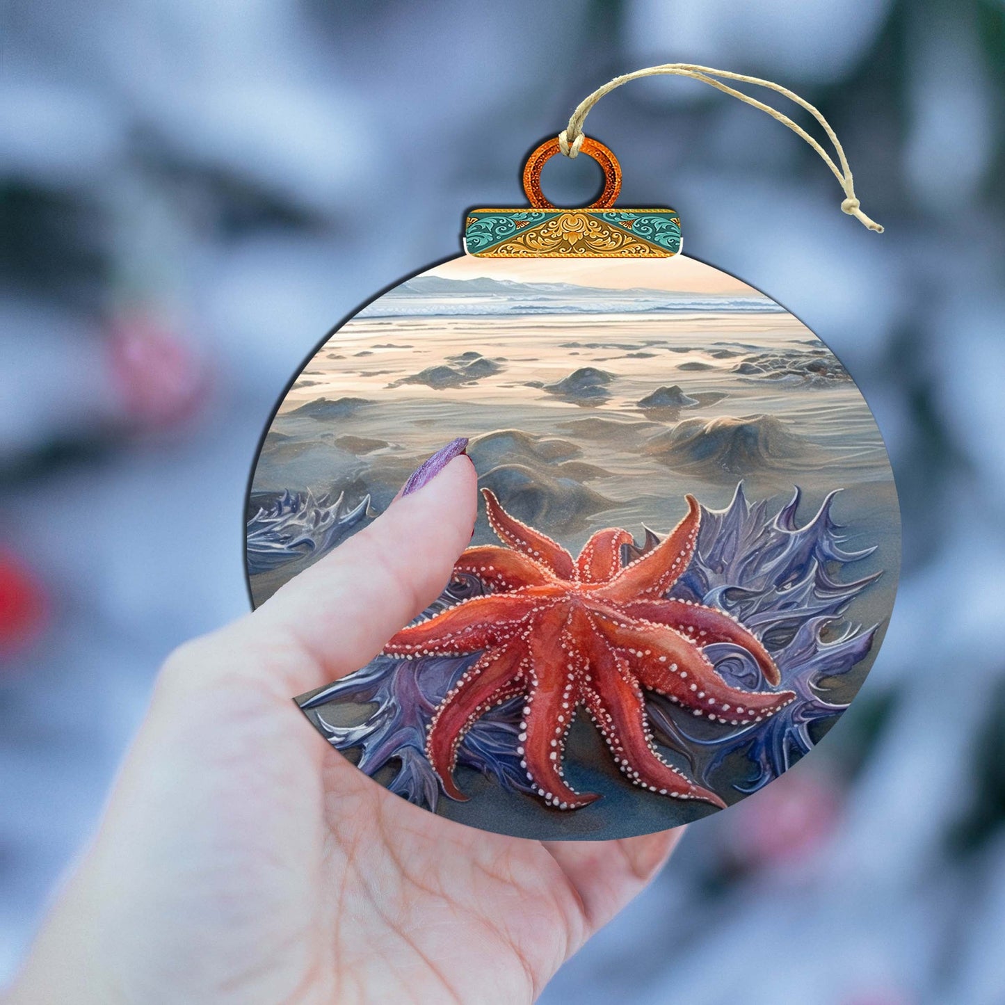 Alaskan Sunflower Sea Star Wooden Ornaments by G.Debrekht - Wildlife Holiday Décor - 870045
