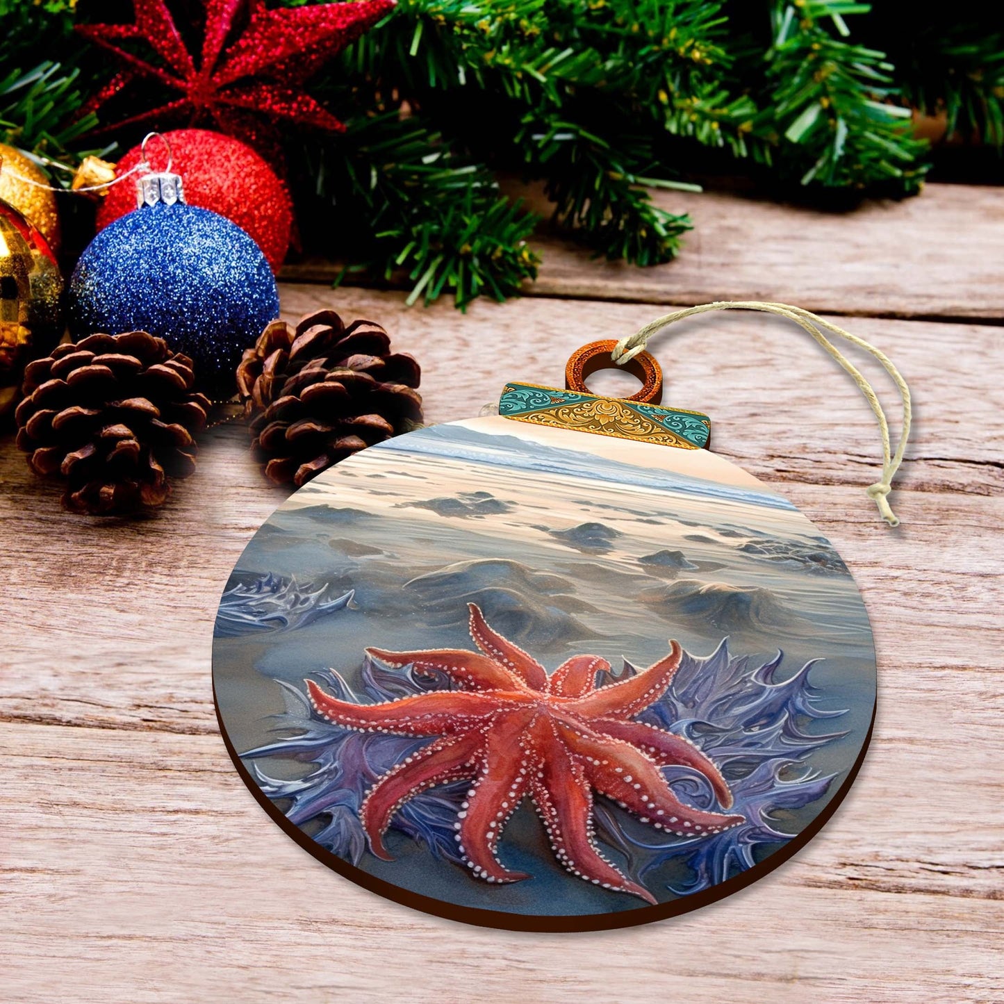 Alaskan Sunflower Sea Star Wooden Ornaments by G.Debrekht - Wildlife Holiday Décor - 870045