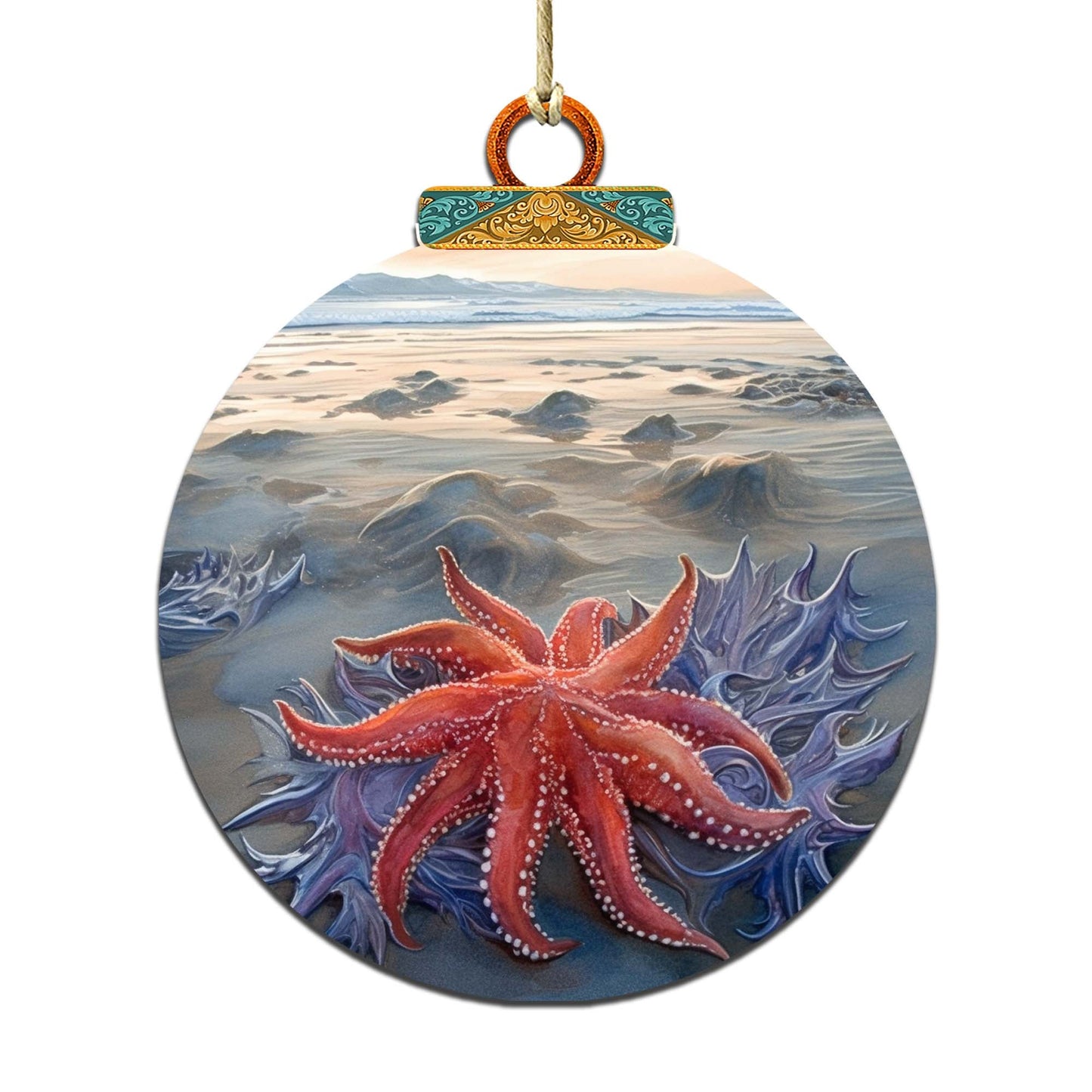 Alaskan Sunflower Sea Star Wooden Ornaments by G.Debrekht - Wildlife Holiday Décor - 870045