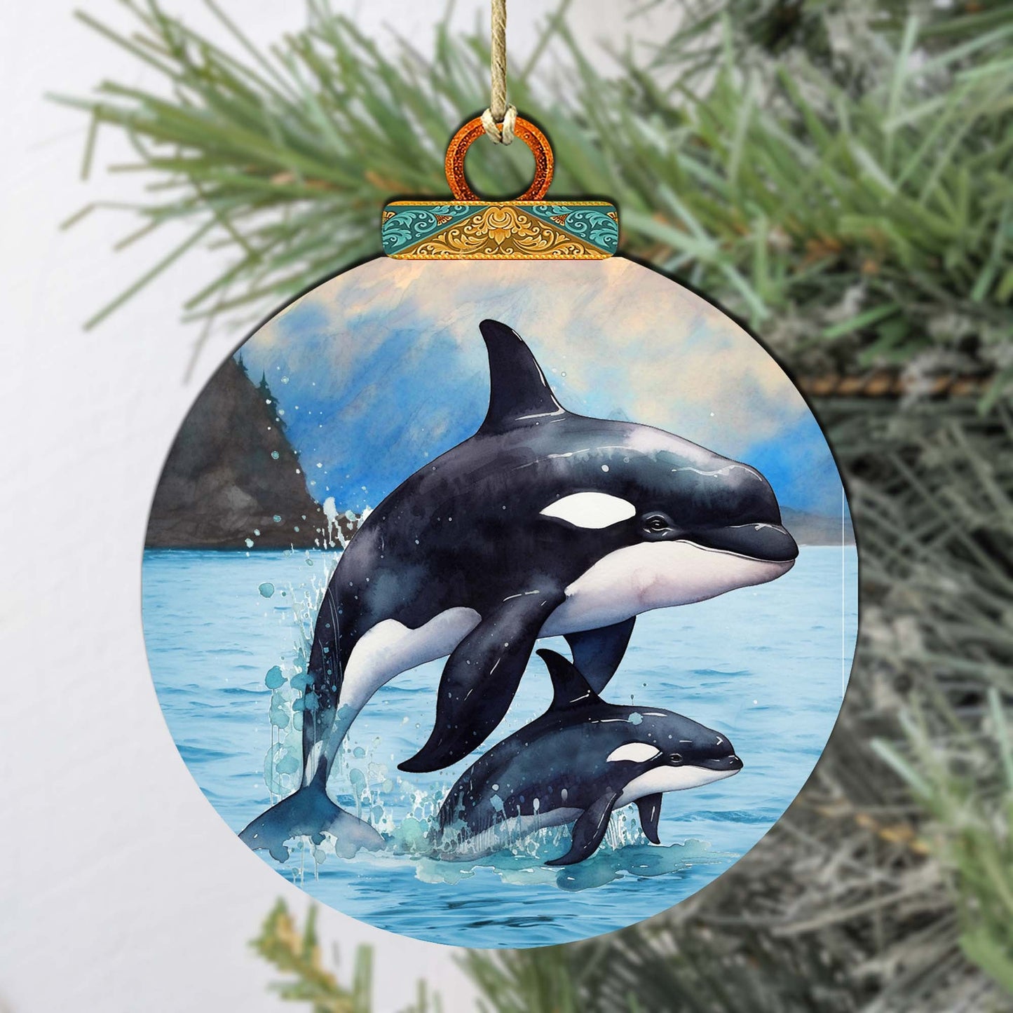 Orca's Family Wooden Ornaments by G.Debrekht - Wildlife Holiday Décor - 870052
