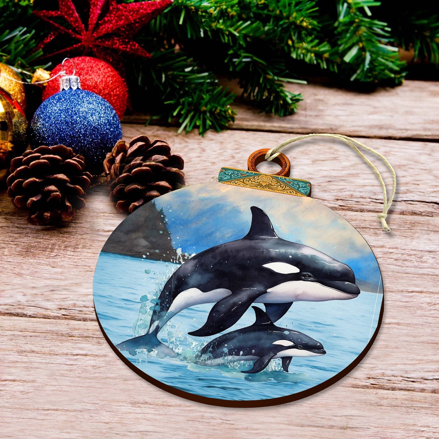 Orca's Family Wooden Ornaments by G.Debrekht - Wildlife Holiday Décor - 870052