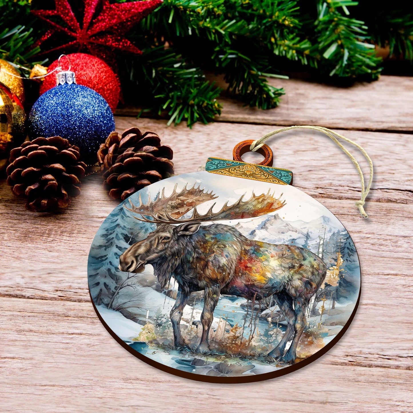 Alaskan Majestic Moose Wooden Ornaments by G.Debrekht - Wildlife Holiday Décor - 870053