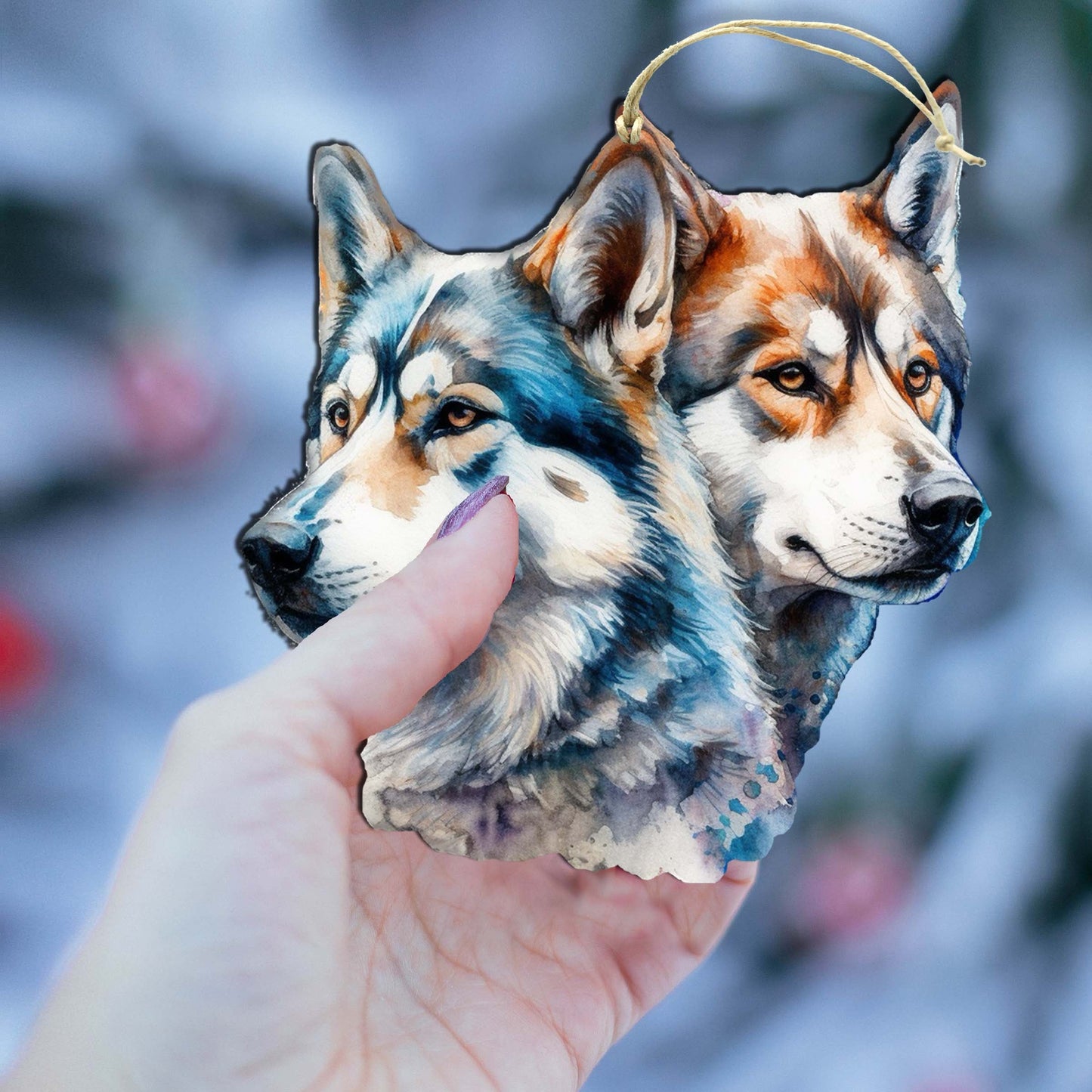 Alaskan Wolves Wooden Ornaments by G.Debrekht - Wildlife Holiday Décor - 8710115-2