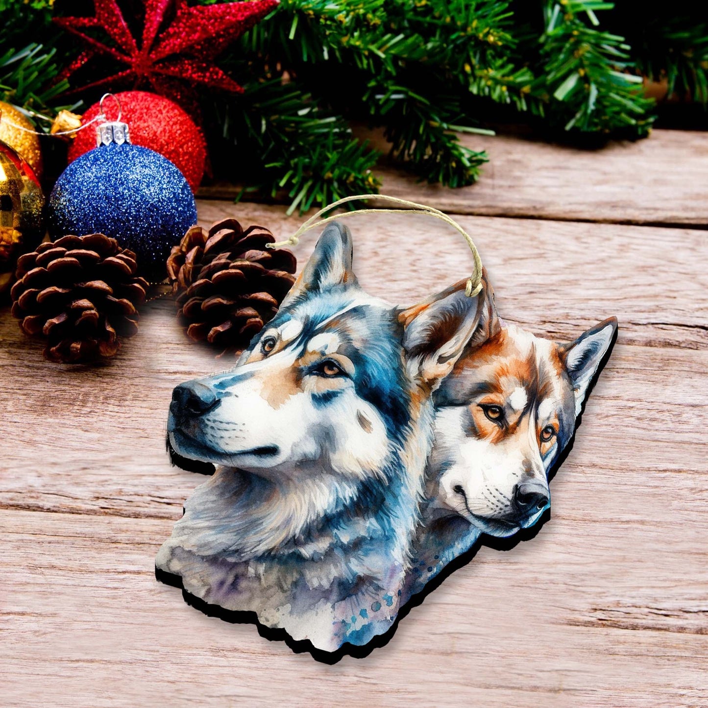 Alaskan Wolves Wooden Ornaments by G.Debrekht - Wildlife Holiday Décor - 8710115-2