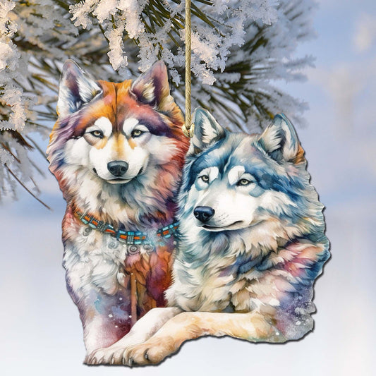 Mysterious Wolves Wooden Ornaments by G.Debrekht - Wildlife Holiday Décor - 8710115-3