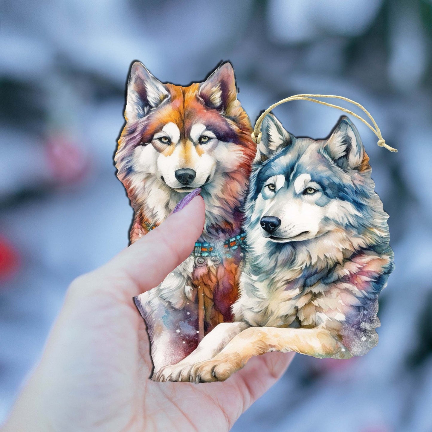 Mysterious Wolves Wooden Ornaments by G.Debrekht - Wildlife Holiday Décor - 8710115-3