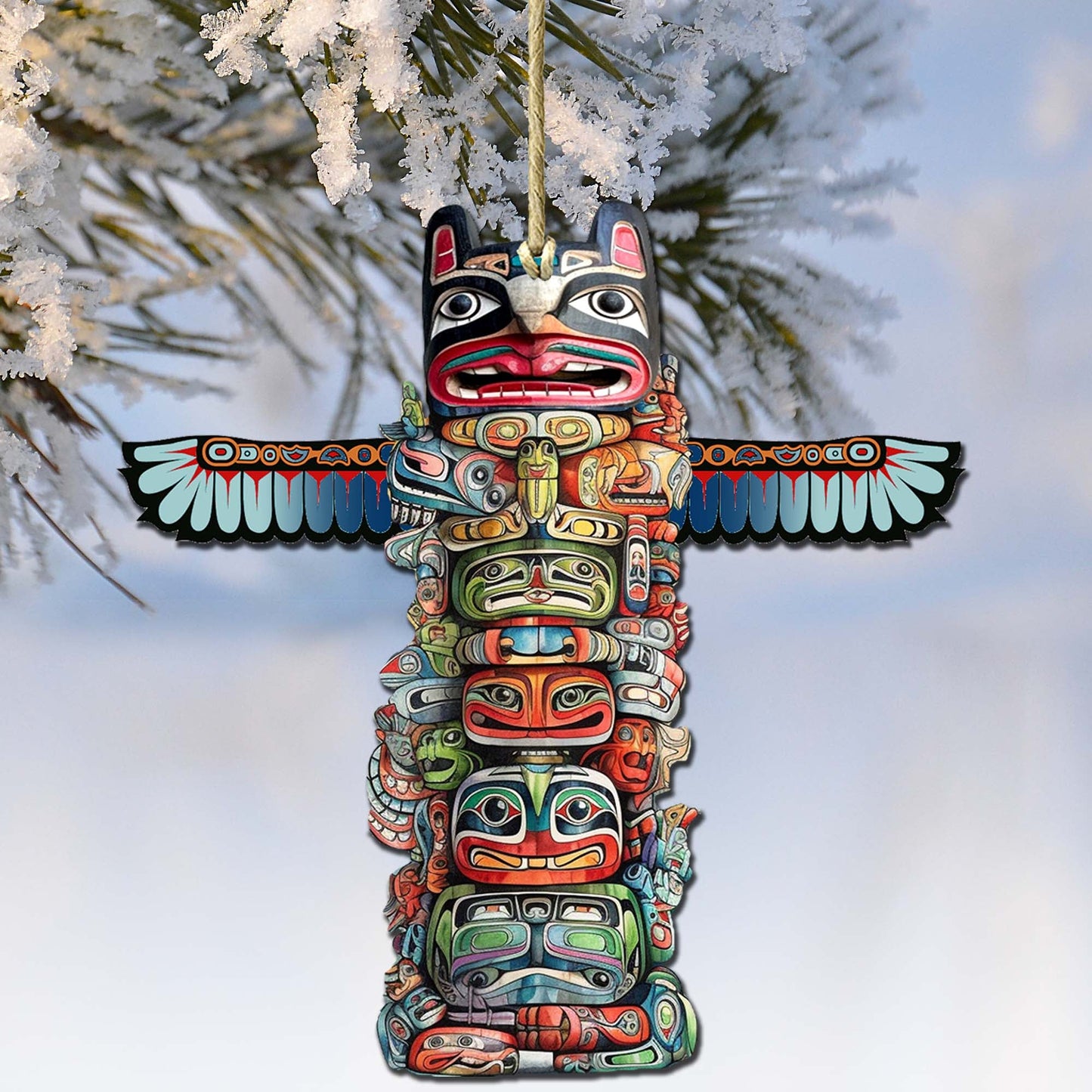 Symbolic Totem Pole Wooden Ornaments by G.Debrekht - Wildlife Holiday Décor - 8710117-2