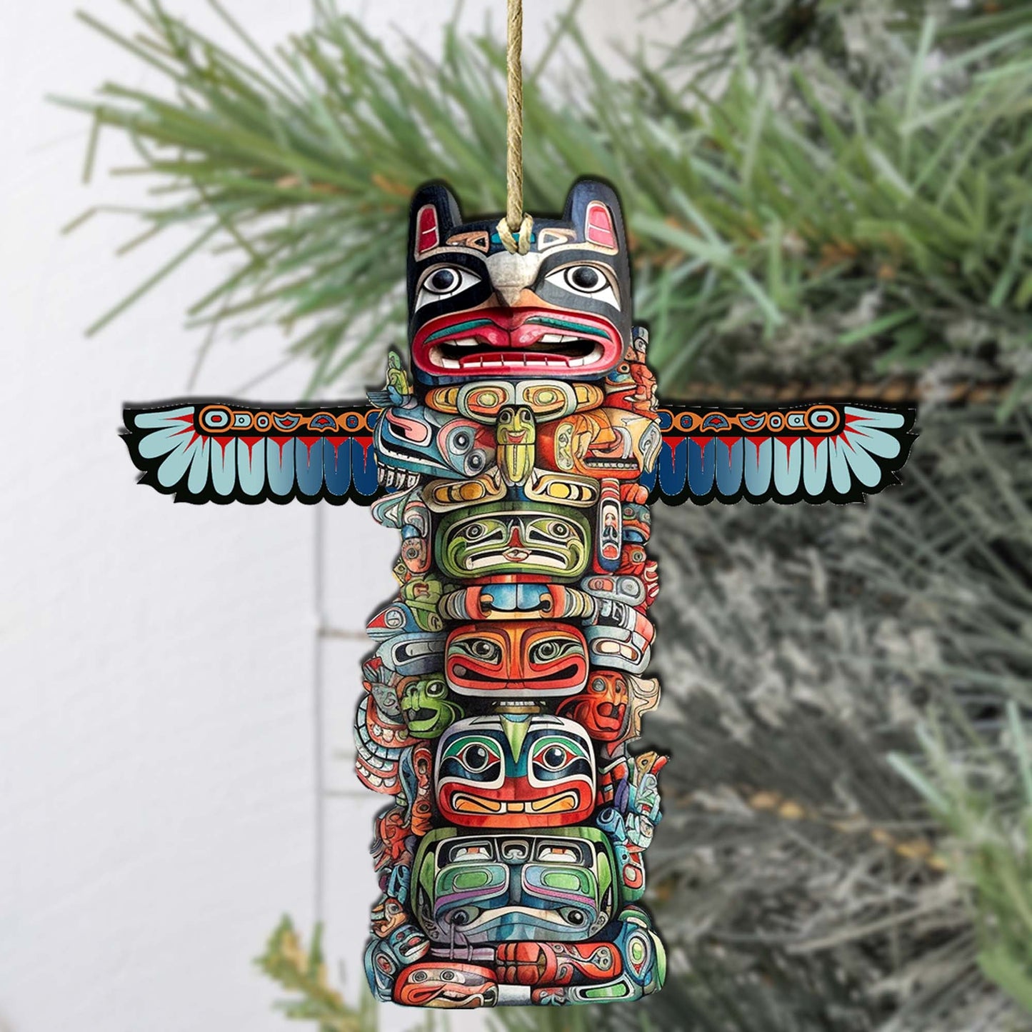 Symbolic Totem Pole Wooden Ornaments by G.Debrekht - Wildlife Holiday Décor - 8710117-2