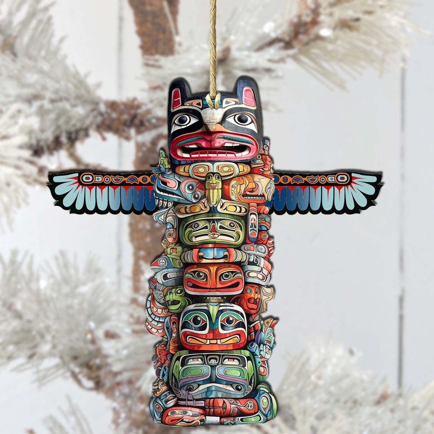Symbolic Totem Pole Wooden Ornaments by G.Debrekht - Wildlife Holiday Décor - 8710117-2