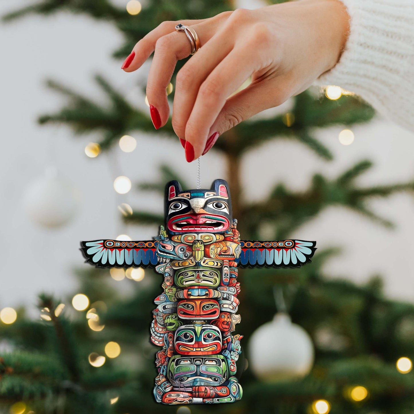 Symbolic Totem Pole Wooden Ornaments by G.Debrekht - Wildlife Holiday Décor - 8710117-2