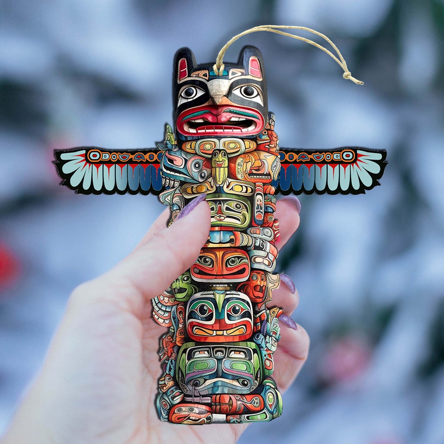 Symbolic Totem Pole Wooden Ornaments by G.Debrekht - Wildlife Holiday Décor - 8710117-2