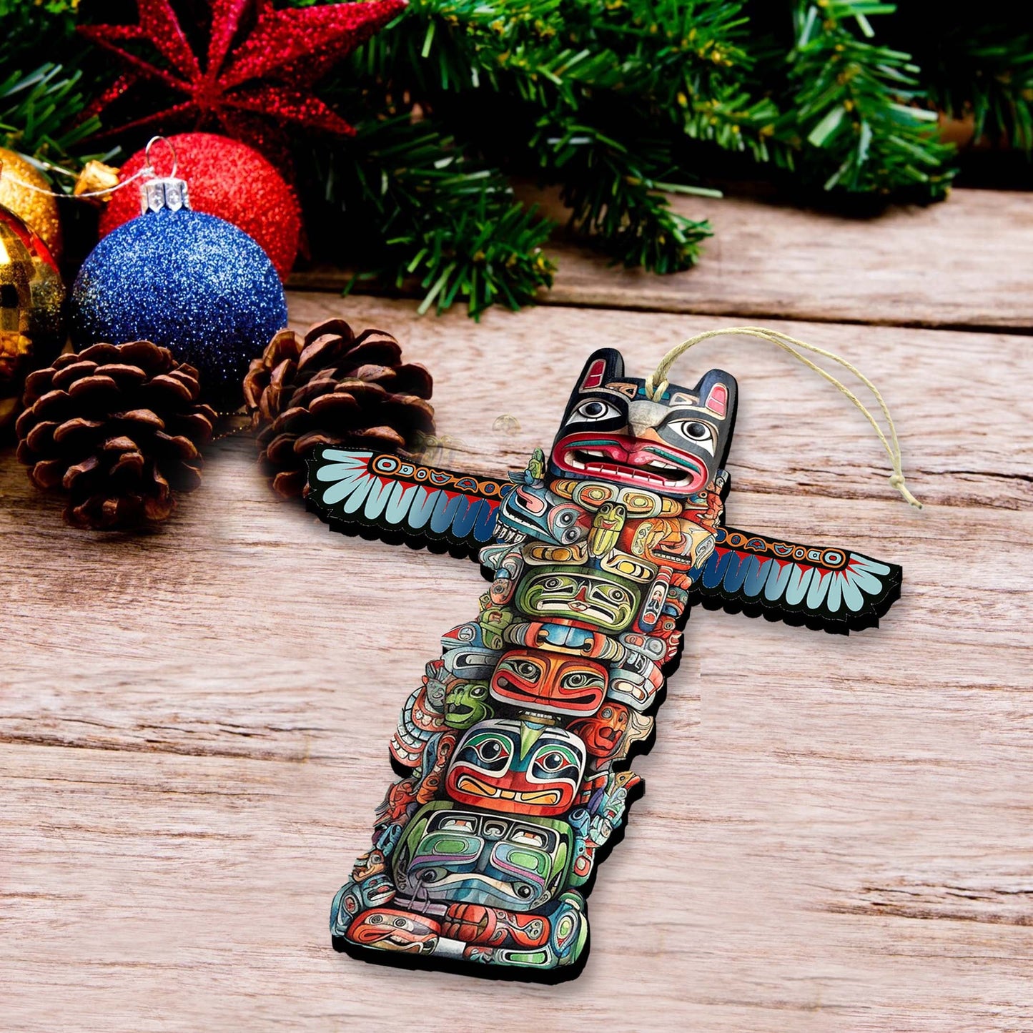 Symbolic Totem Pole Wooden Ornaments by G.Debrekht - Wildlife Holiday Décor - 8710117-2