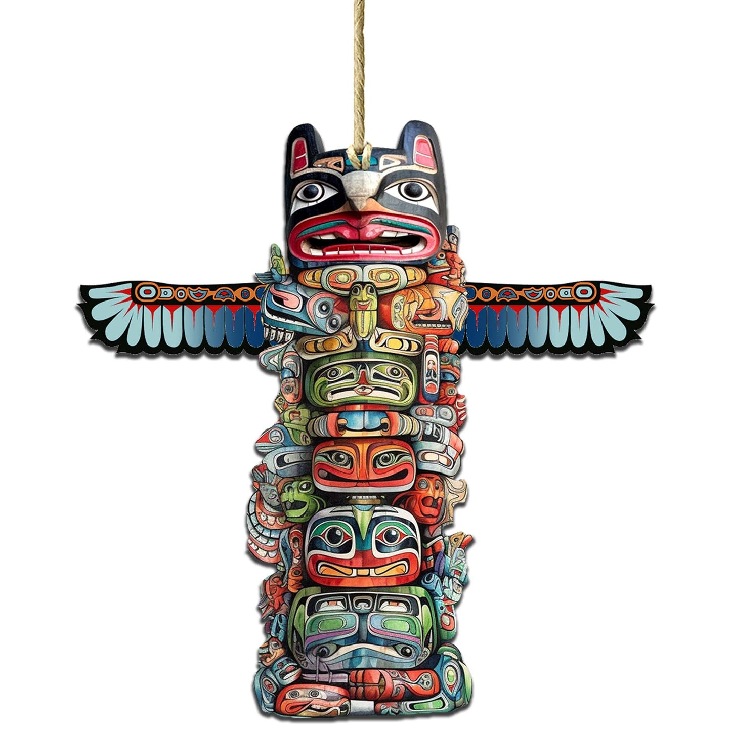 Symbolic Totem Pole Wooden Ornaments by G.Debrekht - Wildlife Holiday Décor - 8710117-2