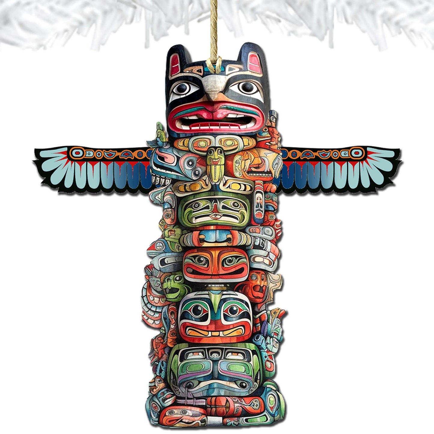 Symbolic Totem Pole Wooden Ornaments by G.Debrekht - Wildlife Holiday Décor - 8710117-2