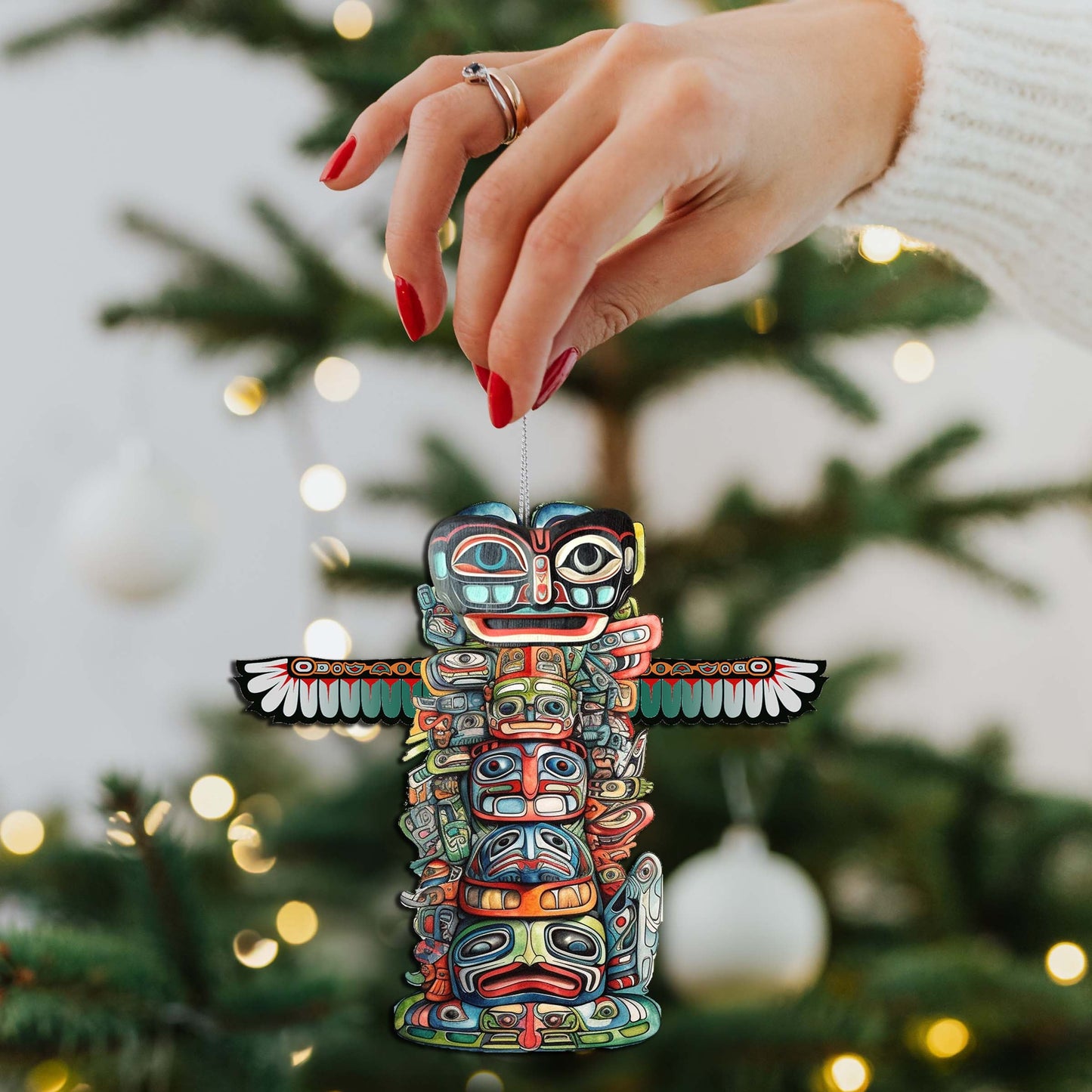 Spiritual Totem Pole Wooden Ornaments by G.Debrekht - Wildlife Holiday Décor - 8710117-3