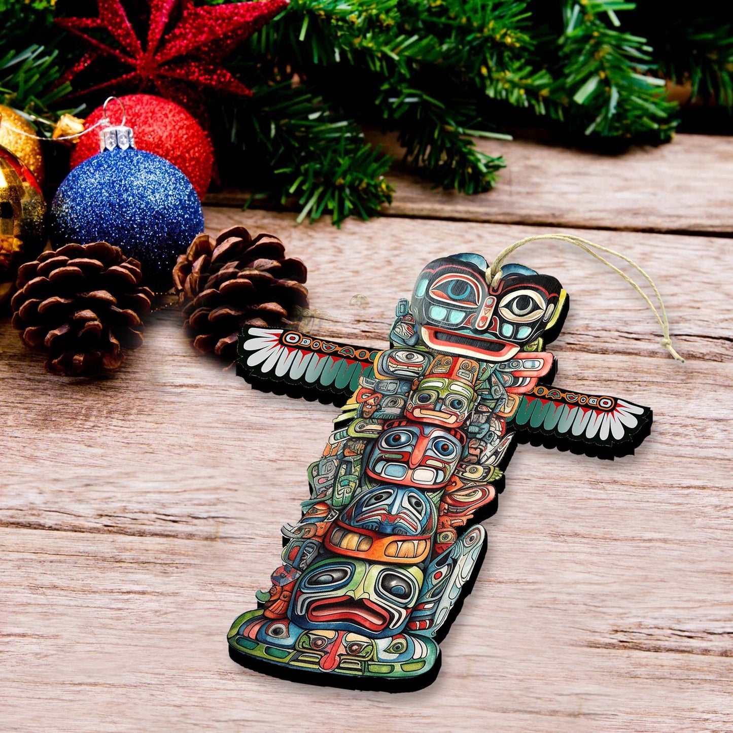 Spiritual Totem Pole Wooden Ornaments by G.Debrekht - Wildlife Holiday Décor - 8710117-3
