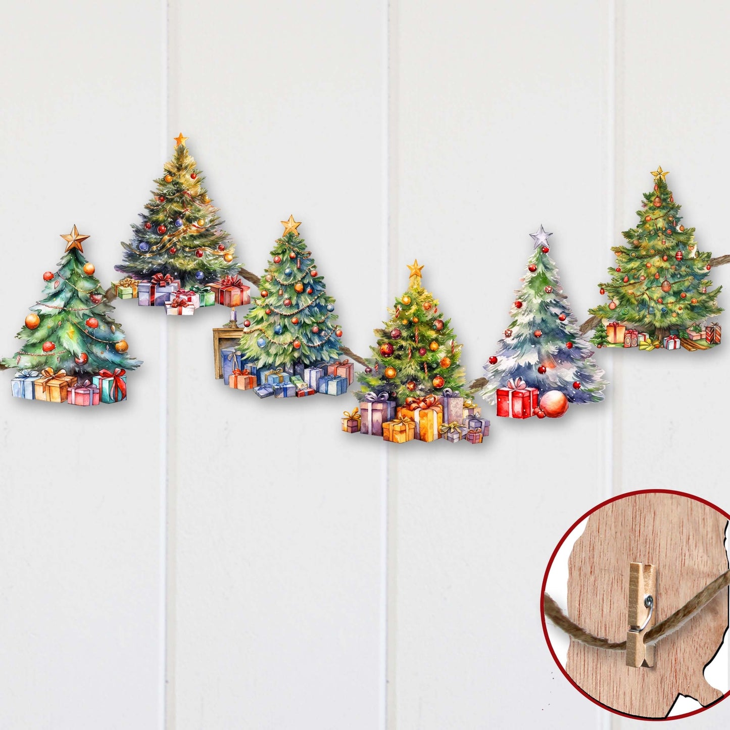 Christmas Tree Decorative Wooden Clip-on Ornaments Set of 6 by G. Debrekht - Christmas Decor - 8090044C-S6